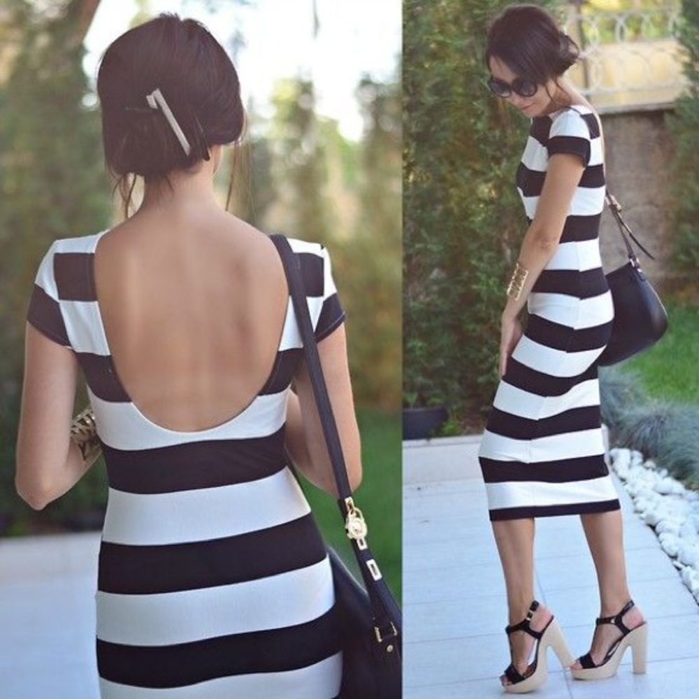 Zara black and white midi bodicon dress